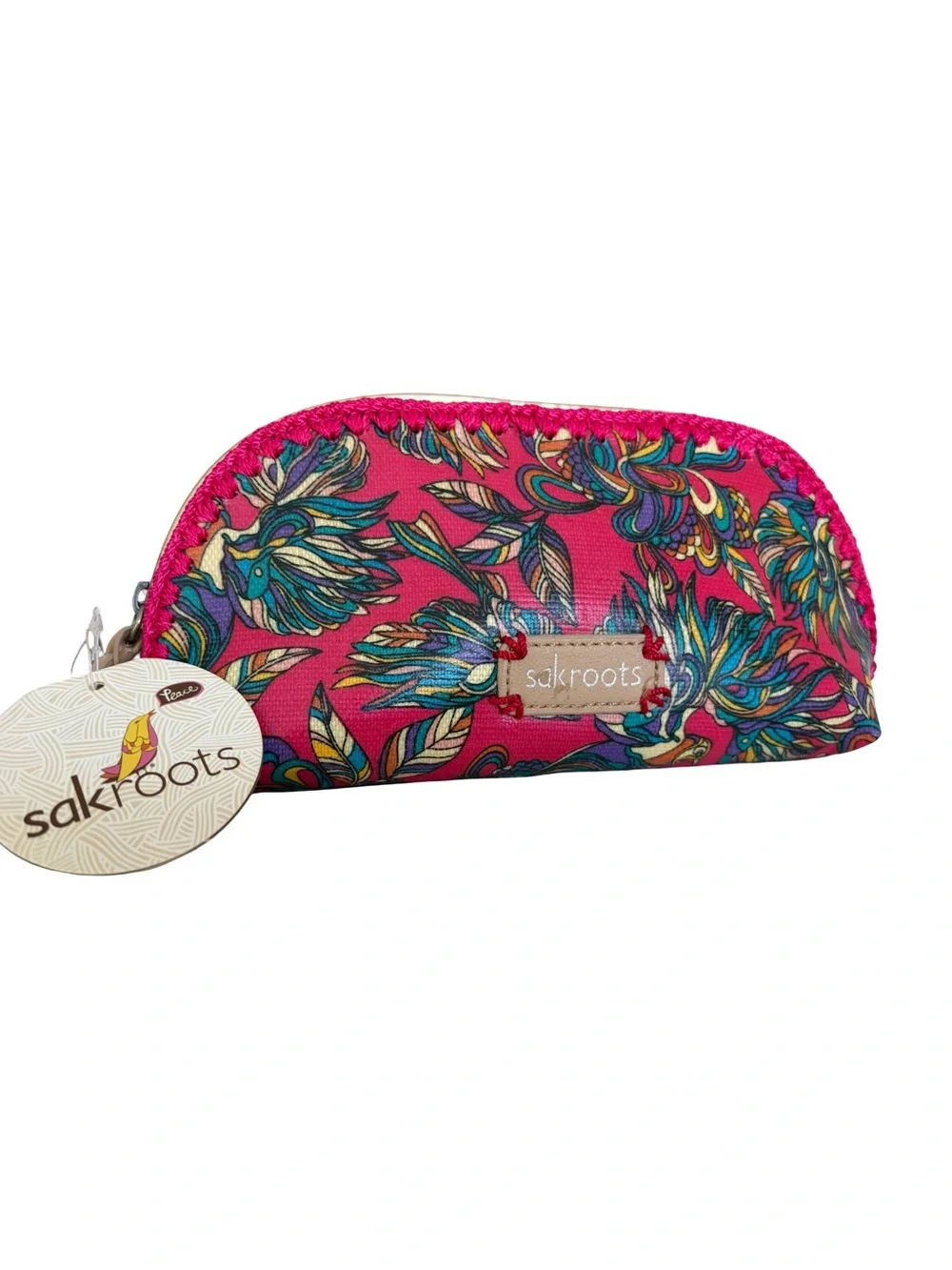 NWT Sakroots Pink Floral Cosmetic Pouch Boho Makeup Bag Travel Case